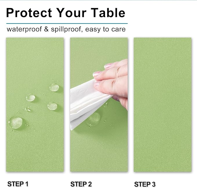 Hiasan Light Sage Square Tablecloth - Waterproof and Spillproof Washable Fabric Table Cloth for Dining Room Kitchen, 60 x 60 Inch