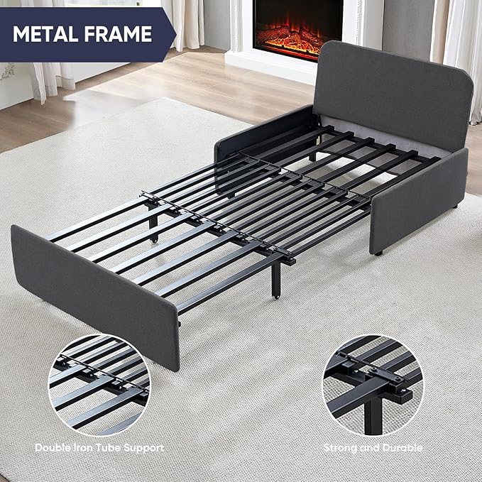 2 in 1 Pull Out Sofa Bed Full Size, Small Convertible Sleeper Sofa Couch, Linen Folding Guest Bed with Wheels and Cushions Pillow, Futon Sofas Couch Beds for Bedroom Office Lounge - Dark Grey
