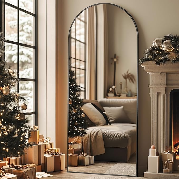 Full Length Mirror, 59"x18" Oversized Arched Mirror Large Standing Mirror, Tall Mirror Body Floor Mirror Wall Mirror Hanging Mirror for Bedroom Living Room Aluminum Frame,Black
