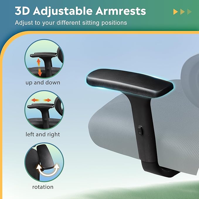 DEVAISE Office Chair Big and Tall Reclining Ergonomic Desk Chair for Long Hours, Comfy Breathable Mesh, Adjustable Armrests with Lumbar Support, Black