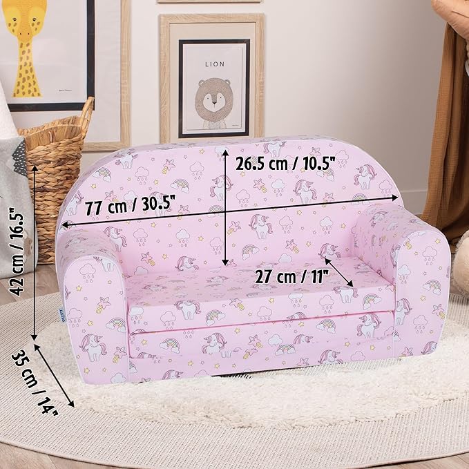 Delsit Kids Couch for Toddlers - 2 in 1 Convertible Foam Sofa to Lounger, Comfy Flip Out Lounge Chair for Children, Made in Europe