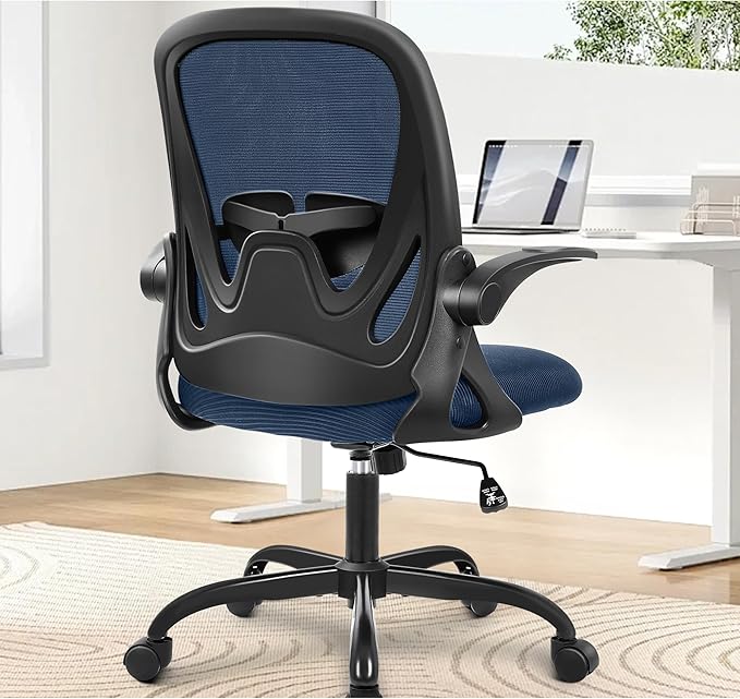 Primy Office Chair Ergonomic Desk Chair with Flip up Armrests Swivel Breathable Desk Mesh Computer Chair with Adjustable Lumbar Support and Height for Conference Room (Navy)