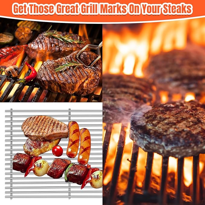 Porcelain-Enameled Grill Flavorizer Bar Heat Plates with 2 Pack Stainless Steel Cooking Grates Grill Replacement Parts for Weber Genesis II 300 Series E-310 E-315 E-330 E-335 S-310 S-335