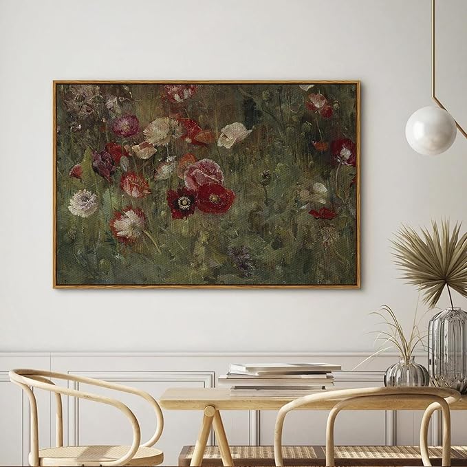 InSimSea Framed Canvas Wall Art Vintage Decor, Flowers Canvas Wall Art Modern Farmhouse Decor, Botanical Wall Art Painting for Office, Bedroom Bathroom Office home Decor, 24"x36"