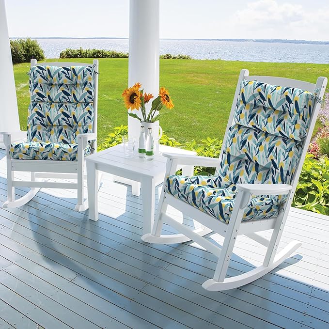 Set of 2 Outdoor High Back Chair Cushions 44"x 22",Water Repellent Rocking Seat Cushions Replacement, Seat/Back Chair Cushions for Patio,Porch,Balcony and Indoor - Leaves Multi