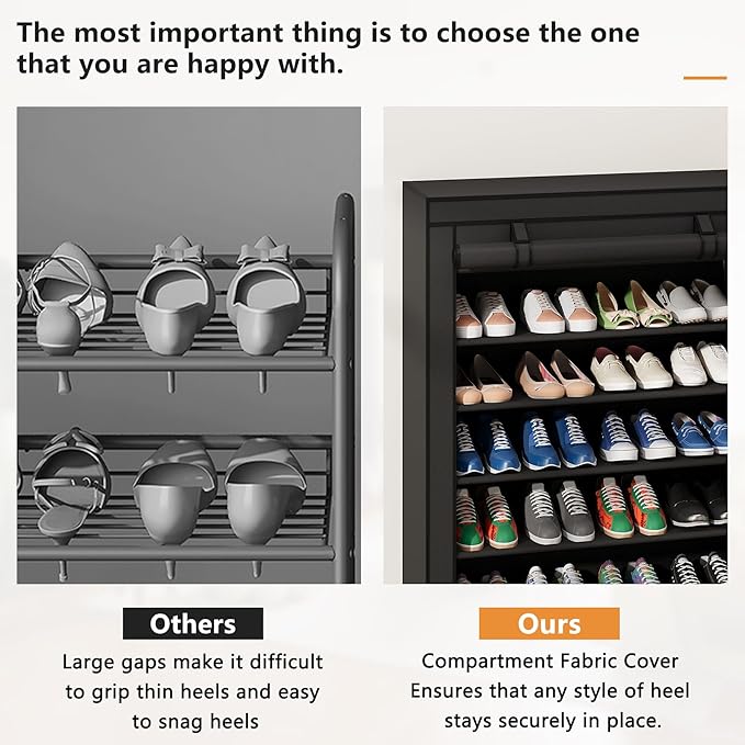 Laiensia 5-Tier Vertical Shoe Rack Organizer, Space Saving Shoe Storage Organizer, Non-Woven Cover Shoe Shelf Holds 20-25 Pairs for Bedroom, Hallway, Closet Entryway, Black