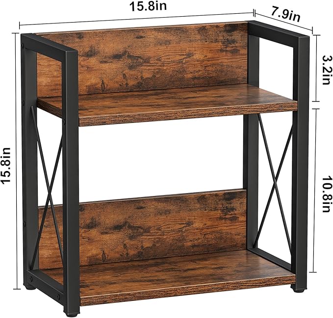Giikin Counter Shelf Organizer, 2 Tier Kitchen Spice Rack for Countertop, Wood Coffee Counter Organizer for Home (Rustic Brown, L)