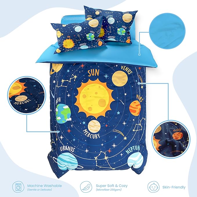 SANDJEST Solar System Duvet Cover Sets Full Size for Kids Boys, Incude 1 Polyester Comforter Cover 80x90 Inches and 2 Pillowcases 20x26 Inches, Comforter Not Included, Gift for Christmas Birthday
