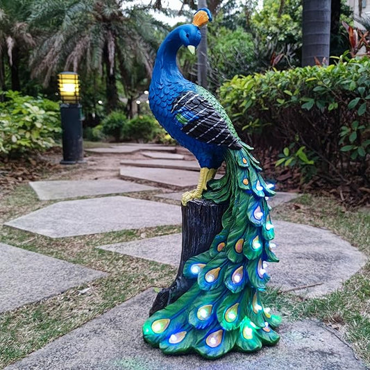 Solar Garden Decor Peacock Statues with Succulent LED Lights,Peacock Figurine Lights Outdoor Decorations for Yard Lawn Patio Balcony Whimsical Art Outside,Gifts for Mom Grandma Women