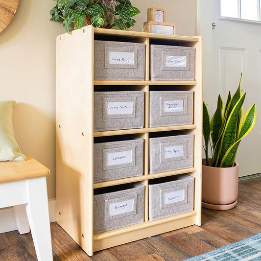 Guidecraft EdQ Cubby Toy Storage Organizer w/ 8 Fabric Bins 30"- Natural: Kids' Wood Bookshelf & Toy Organizer for Kids Playroom | Teacher School Supply Furniture for Classrooms and Home Organization