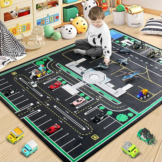 Kids Rug, Road Carpet for Kids with Combined City Road Traffic System, Car Rug and Airport Play Mat, 3x5 Ft Children’s Play Rugs for Playroom, Children’s City Traffic Map Fun Car Mat,Non-Slip