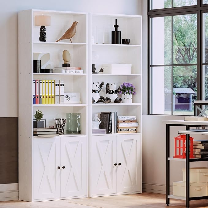 IRONCK Industrial Bookshelves and Bookcases with Doors Floor Standing 6 Shelf Display Storage Shelves 70 in Tall Bookcase for Home Office, Living Room