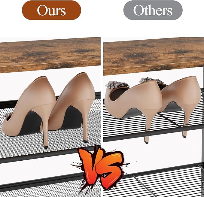 Garden 4 you 4 Tiers Narrow Shoe Rack,Small Space Freestanding Shoe Storage Organizer with Brown Wooden Tabletop,Adjustable Metal Shelf Stackable Shoe Shelf for Entryway Hallway Living Room Closet