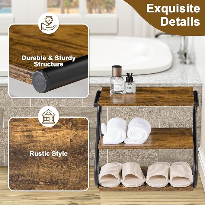 Small 3-Tier Shoe Rack, Z-Frame Wooden Shoe Shelf with Durable Metal Shelves for Hallway, Living Room, Closet, Bedroom (17.2”)