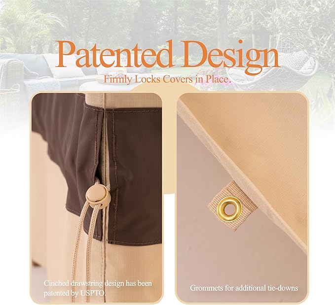 WJ-X3 3-Seater Patio Sofa Cover Waterproof, Heavy Duty Lawn Couch Cover UV Resistant, Porch Furniture Sets Cover Anti-Fading, High Wind Resistant, 93W x 42D x 42H Inches, Beige & Coffee