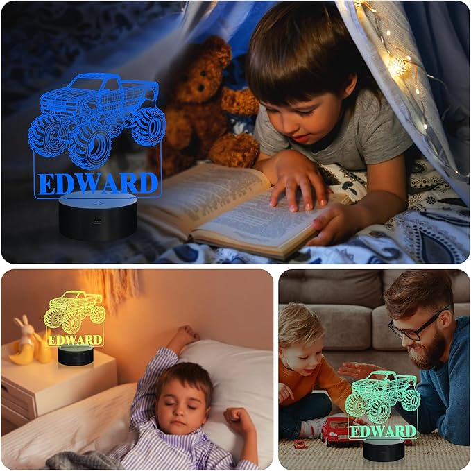 Customize Monster Truck Night Light, 3D Night Lights for Children, Monster Trucks for Boys, 16 LED Colors Changing Lighting, Car Shape Acrylic Lighting Table Desk Bedroom Decoration