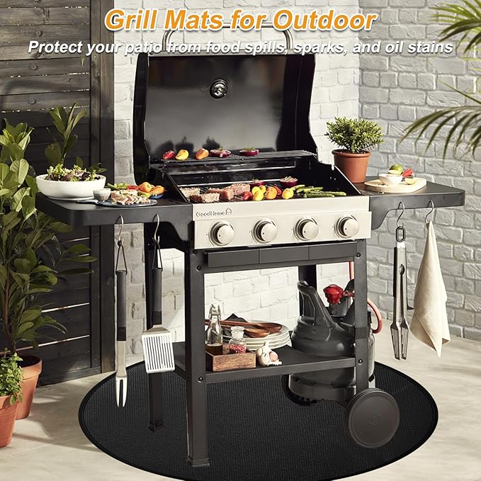 48'' Fire Pit Mat for Solo Stove Bonfire, Round Grill Mats for Outdoor Grill Fireproof Waterproof BBQ Grill Mat for Solo Stove Accessories, Grill Matt for Outdoor Grill Deck Protector