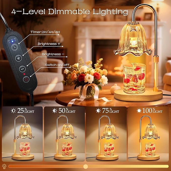 Electric Candle Warmer Lamp with Timer: Birthday Gifts for Women Mom, Adjustable Height & Brightness, Wax Warmer for Scented Wax with 2 Bulbs, Ideal for Home Decor