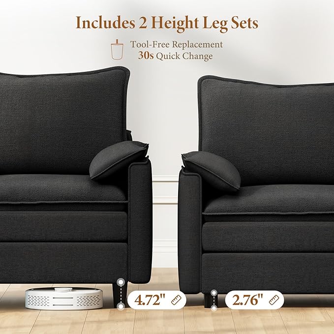 Vesgantti 142" Cloud Couch Sectional Modular Sofa, Comfy Sectional Couch with Ottoman Deep Seat Chenille L Shaped Sofa, Modular Couches for Living Room, Bedroom and Apartment, Black