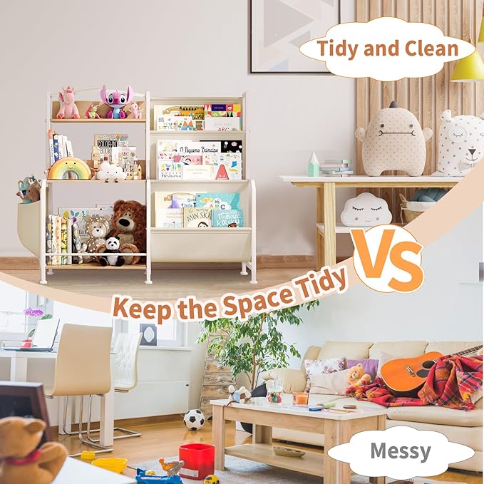 Kids Bookshelf and Toy Storage Organizer, 3 Tier Bookshelf for Kids Rooms, Nursery Book Shelves, Montessori Toddler Book Shelf, Baby Toy Shelf Kid Books Rack