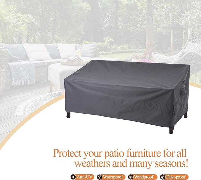 WJ-X3 3-Seater Outdoor Sofa Cover, Heavy Duty Patio Couch Cover, Waterproof, High Wind Resistant - 87W x 37D x 35H, Grey
