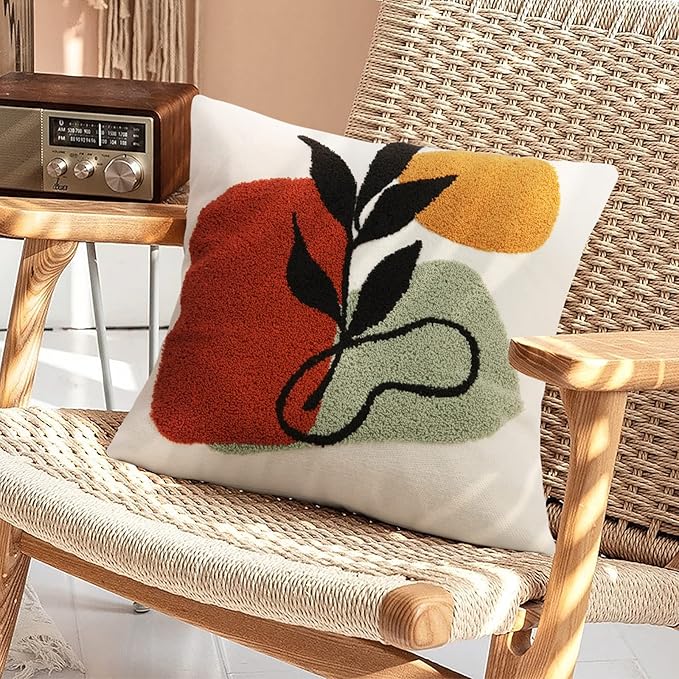 Merrycolor Abstract Boho Tufted Throw Pillow Covers 18x18 Mid Century Modern Pillow Covers Boho Pillows Decorative Throw Pillow Case Minimalist Bohemian Aesthetic Pillow Covers for Bed Couch Home,1PC