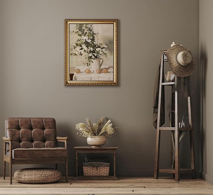 Farmhouse Kitchen Canvas Wall Art Vintage Country Neutral Rustic Muted Flower and Lemon Still Life Painting Picture Wall Decor Poster Print Artwork for Farm Dining Room Home Decoration Unframed Unframed