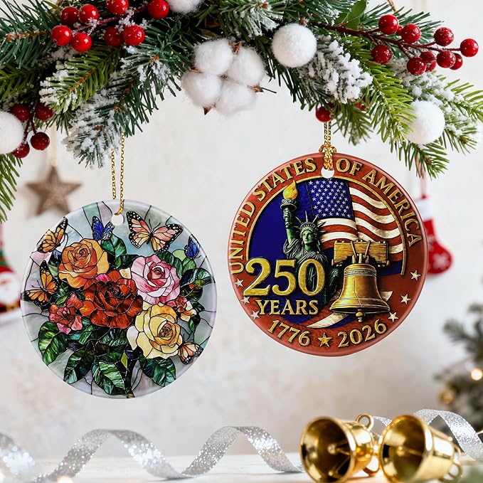 Butterfly & Rose Ornament | Christmas Ornaments, Christmas Decorations, Hanging Ornaments for Tree, Holiday Decor Gifts | Gifts for Flower Lover, Women, Friend, Neighbor | Gift Exchange Ideas