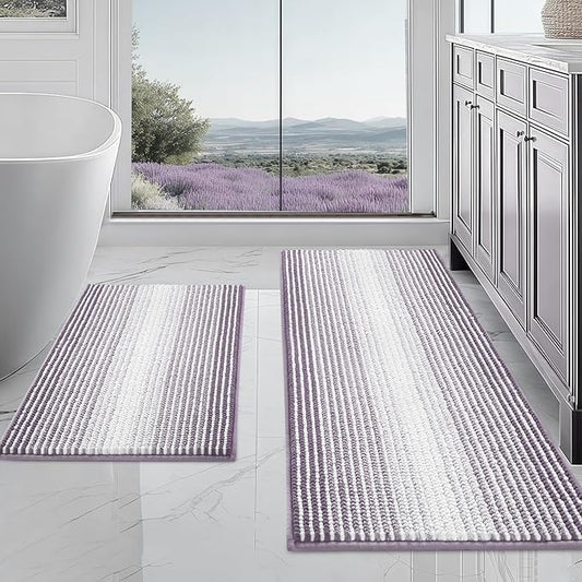 BSICPRO Bathroom Rugs and Mats Sets, 2 Piece Thick Absorbent Chenille Non Slip, Soft Shaggy Floor Mats, Machine Washable (Lavender Purple, 20" x 47" Plus 16" x 24")