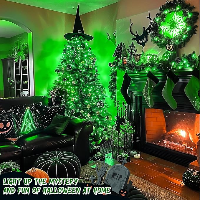 JMEXSUSS Green String Lights Indoor Plug in,150 LED Connectable Green Christmas Lights Outdoor, 59ft 8 Modes Halloween String Light for Bedroom Room Party Christmas Tree Halloween Decor