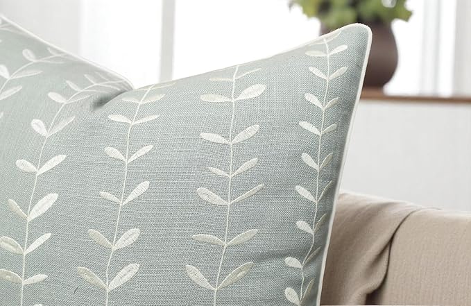 VAGMINE Embroidered Lollipop Pillow Cover - 18x18 Inches Square - 100% Cotton Robins Egg Decorative Cushion Cover - Elegant Stitch Detailing - Cozy Contemporary Accent for Couch, Chair, Bedroom