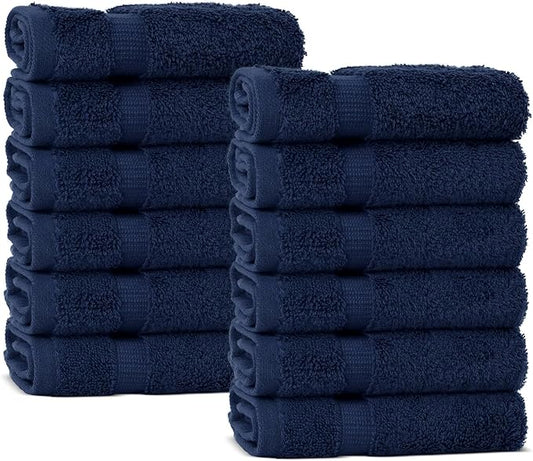 Chakir Turkish Linens Premium Cotton Absorbent Turkish Towels (Washcloths - 12 Piece, Navy Blue)