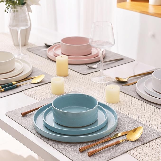 AmorArc Ceramic Dinnerware Set for 4 | Handpainted Stoneware Plates and Bowls with Rustic unglazed terracotta | Scratch Resistant, Dishwasher & Microwave Safe Dishes Sets- 12-Pcs Colorful