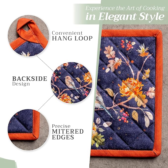 Maison d' Hermine Pot Holders 100% Cotton Heat Resistant Potholders 8" x 8" Hot Pads with Loop for Thanksgiving Christmas Decorations BBQ Cooking Baking Handling Hot Pans (Pack of 1, Kelim - Infinity)