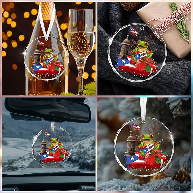 FLAGWIX Christmas Puerto Rico Gifts for Women Men - Coqui Frog Glass Ornaments 2025 for Tree Decorations - Puerto Rico Christmas Ornament for Home Decor Indoor, Gifts for Mom Dad, Friend Gift Ideas