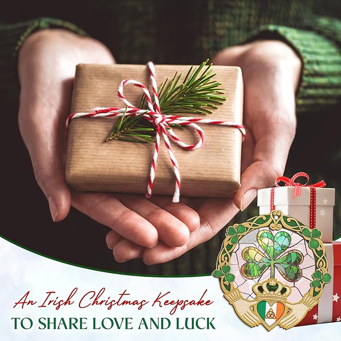 FLAGWIX Christmas Irish Gifts for Women Men - Celtic Knot Claddagh Suncatcher Ornaments 2025 for Tree Decorations - Spiritual Gifts for Women Men, Irish Ornaments for Shamrock Home Decor