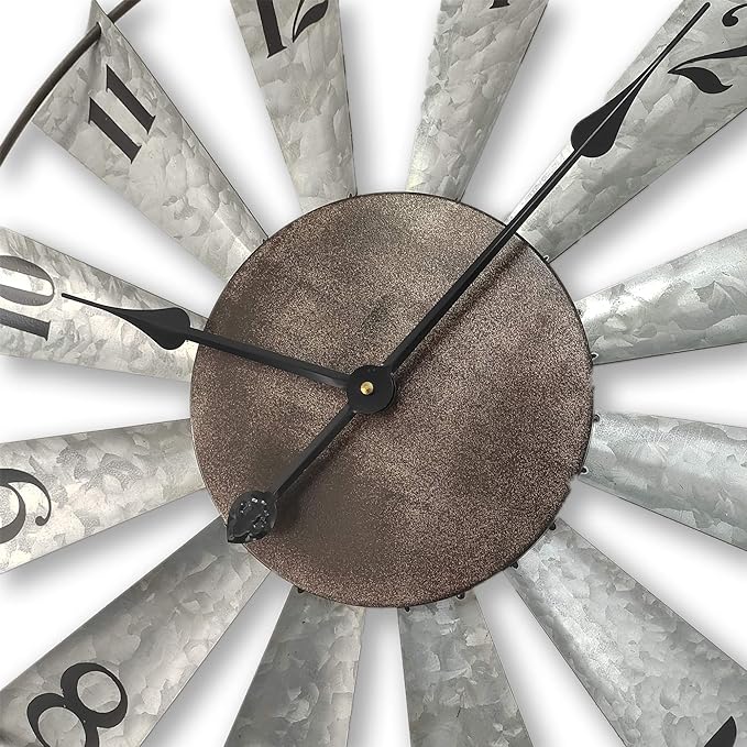 Mrocioa 30inch Windmill Distressed Metal Wall Clocks Rustic Large Decorative Clock Oversized Farmhouse Decor,Non Ticking,Battery Operated