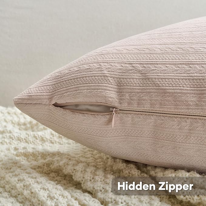 FUTEI Pink Decorative Throw Pillow Covers 26x26 Inch Set of 2,Soft Cozy Wheat Ear Striped Patterns Euro Pillow Shams,Modern Home Decor for Couch Bed Living Room