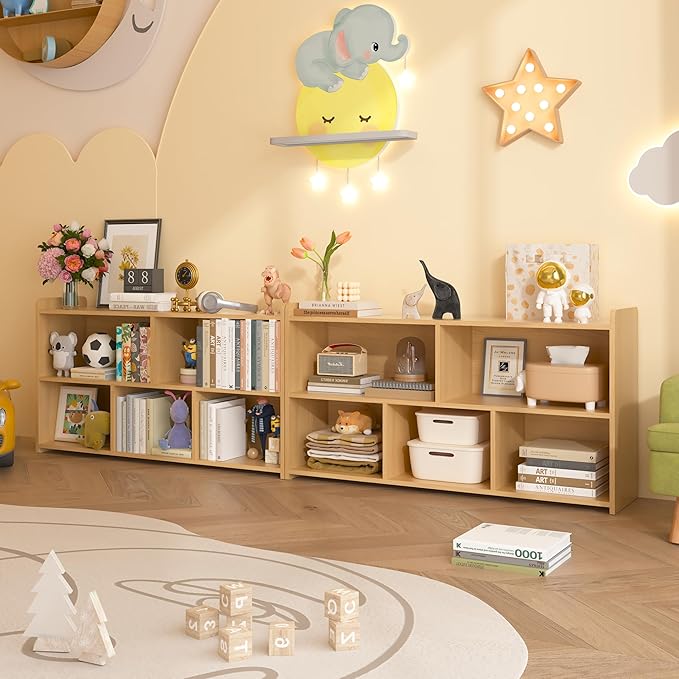 Kids Book Shelf Set of 2, 5 Cubes Storage Organizer Montessori Shelf, Wooden Kids Bookcase, Toy Storage Organizer for Children, Toddler Bookshelf Cube Shelf for Kid’s Room, Classroom