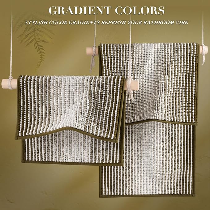 Bathroom Rugs and Mats Sets, 2 Piece Thick Absorbent Chenille Bath Mat Rug Set Non Slip, Soft Shaggy Bath Room Floor Mats for Bathroom, Machine Washable (Coyote Brown, 20" x 47" Plus 20" x 32")