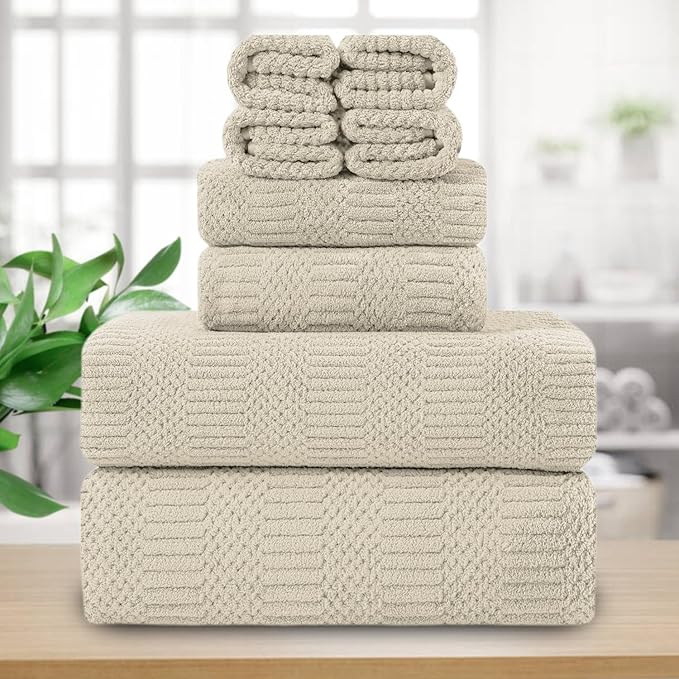 8 Piece Oversized Bath Towels Set Camel,2 Extra Large Bath Towel Sheets,2 Hand Towels and 4 Washcloths 600 GSM Highly Absorbent Quick Dry Towels Set for Bathroom Hotel