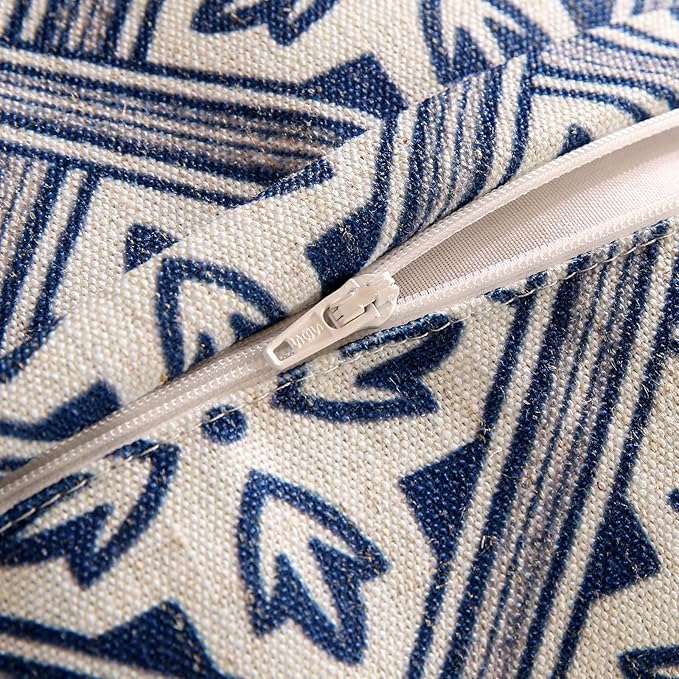 patdrea Designer Throw Pillow Covers Set of 2,Chinoiserie Blue Elegant Linen with Striped Floral Pattern Pillow Cover,Decorative Lumbar Pillowcases Cushion for Bed Living Room Outdoor Car,12"x20"