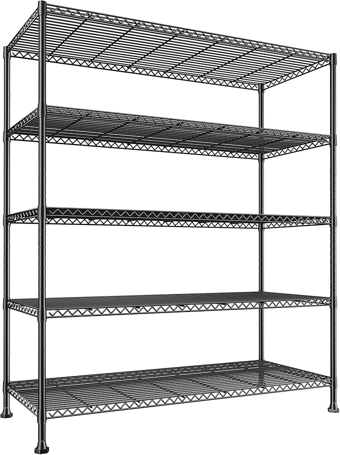 REIBII 45.8''W Wire Shelving Unit, 5 Tier Storage Shelves Adjustable Metal Shelving for Kitchen Pantry Office Wire Rack for College Dorm School, 45.8" W x 71" H x 17.2" D