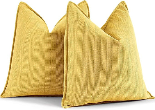 ZWJD Yellow Pillow Covers 24x24 Set of 2 Chenille Throw Pillow Covers with Elegant Design Soft and Luxurious Decorative Throw Pillows for Couch, Bed, and Home Decor