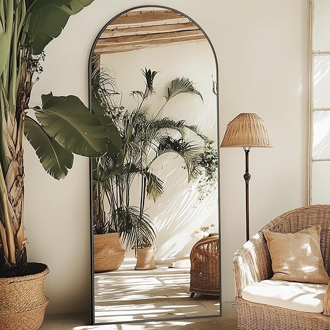 58"x18" Full Length Mirror, Arched Full Body Mirror, Standing Hanging or Leaning Floor Mirror for Bedroom and Living Room, Black