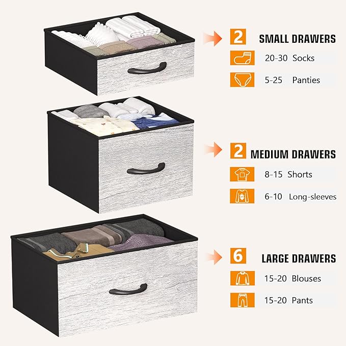 10 Drawer Dresser, Chest of Drawers for Bedroom, Fabric Dresser Drawers with Side Pockets, Hooks, Wooden Top and Sturdy Metal Frame for Living Room, Closet, Hallway (Oak Gray)