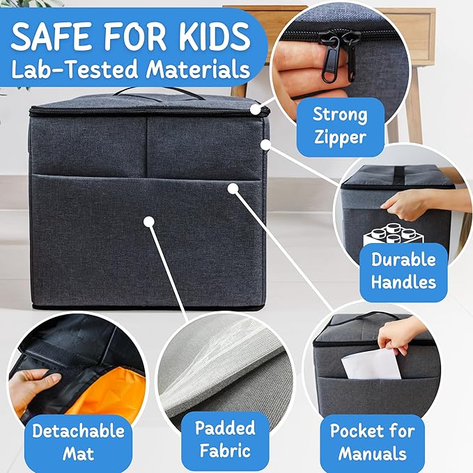 XL Toy Storage Organizer & Play Mat - Storage Bag/Box for Kids, Boys, Girls, Nursery, Playroom - Basket for Building Bricks/Blocks - Collapsible Fabric Cube Bin, 13"x13"x15"