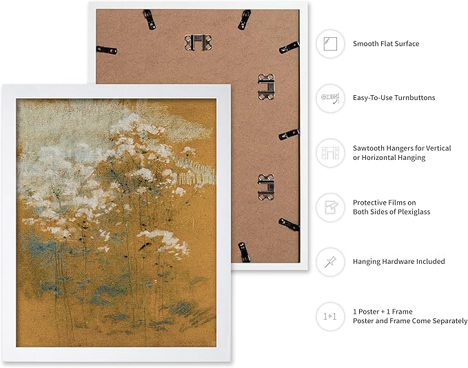 Poster Master Vintage Wild Flowers Poster - Retro Tonal Botanical Painting Print - Abstract Art - Floral Art - Farmhouse Art - Aesthetic Flower Shop or Living Room Wall Decor, 16x20 White Framed