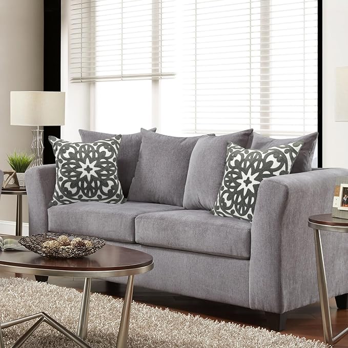 Alysheer Embroidered Decorative Throw Pillow Covers 18"x18" Set of 2 Pieces, Classic Boho Mandala Knit Pattern, Durable Cotton Canvas Cozy Gray Cushion Cases for Sofa Couch Living Room(Grey)