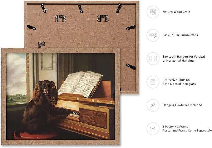 Poster Master Vintage Portrait of an Extraordinary Musical Dog Poster - Retro Dog Print - Puppy Art - Music Art - Piano Art - Animal Lover Art - Living Room or Office Decor, 16x20 Beige Framed